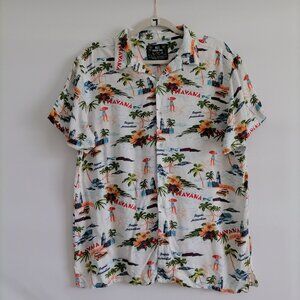 MBX Premium Goods Mens White Tropical Print Hawaiian Button Up Shirt Size L